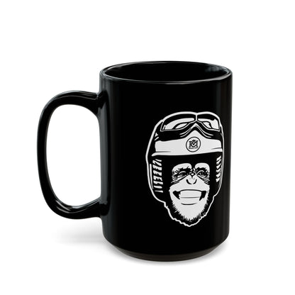 moto monkey design from crown moto in white ink on black 15 oz ceramic mug, motorcycle lifestyle, motorbikes, gifts for riders, gifts for him, gifts for her, gifts for motorcyclists