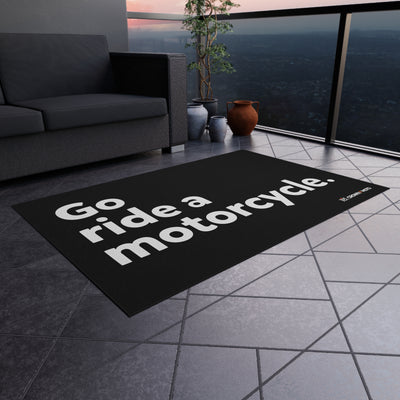Go ride a motorcycle garage mat, chenille, patio mat, durable, gifts for motorcyclists, gifts for riders