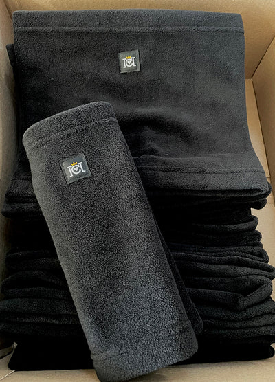 crown moto branded fleece neck warmers