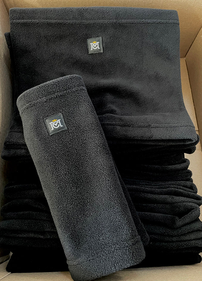 crown moto branded fleece neck warmers