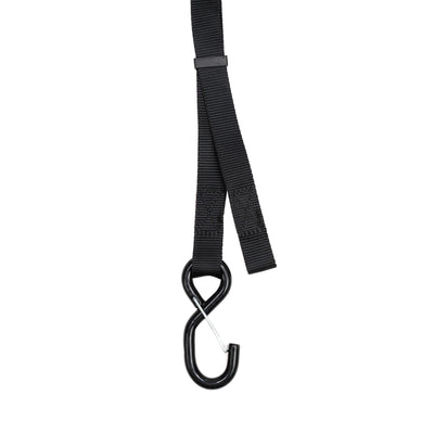 Black strap with a carabiner on a white background