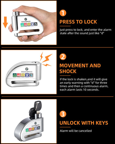ROCKBROS Disc Brake Lock Motorcycle Alarm Lock Anti-Theft 110db Motorcycle Lock with Reminder Cable Disc Brake vehicle