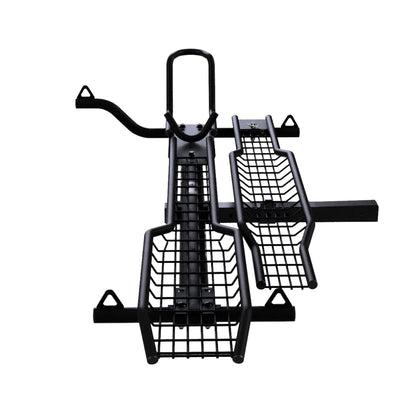 Black metal bike basket with handle on a white background