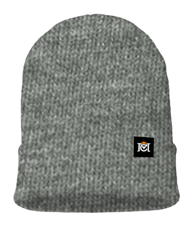 knit beanie, quality sustainable, knitted, woven tag, crown moto, motorcycle lifestyle, warm, headwear, beanies, helmet hair, brand, crown moto, logo, cuffed, grey, gray