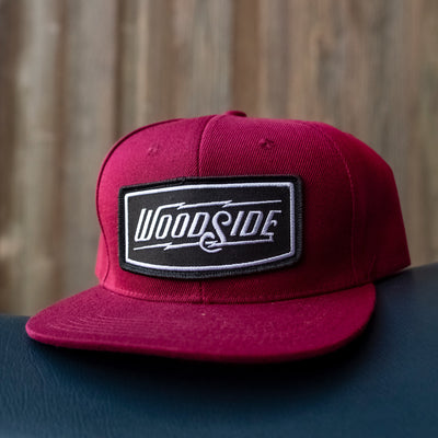 Woodside Brand Cardinal Snapback Hat, acrylic, snapback, patch, embroidered patch, original, lifestyle, woodside, ca, alice's