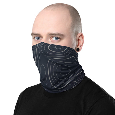 Topographic design on dark blue neck gaiter