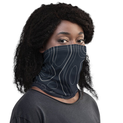 Topographic design on dark blue neck gaiter