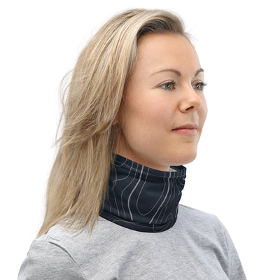 Topographic design on dark blue neck gaiter