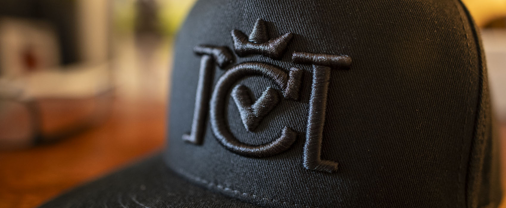 Crown Moto trademarked logo embroidered in 3d puff on black hat