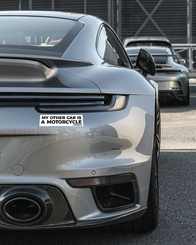 my other car is a motorcycle bumper sticker on a porsche, car stickers, car decals, motorcycles, motorbikes, humor, motorcycle stickers, motorcyclists