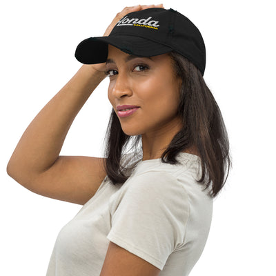 Woman wearing La Honda California embroidered hat