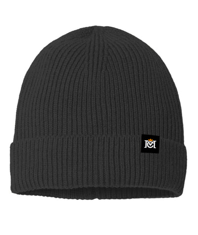 fine rib knit beanie, quality sustainable, knitted, woven tag, crown moto, motorcycle lifestyle, warm, headwear, beanies, helmet hair, brand, crown moto, logo, unisex