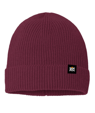 fine rib knit beanie, quality sustainable, knitted, woven tag, crown moto, motorcycle lifestyle, warm, headwear, beanies, helmet hair, brand, crown moto, logo