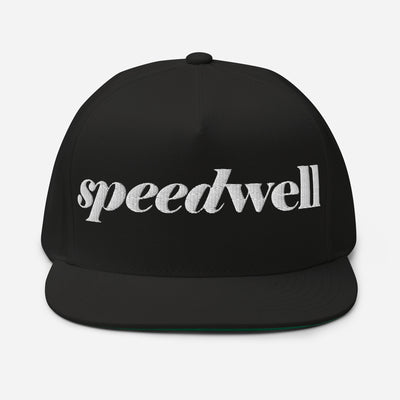 Black baseball cap with SPEEDWELL logo embroidered on front