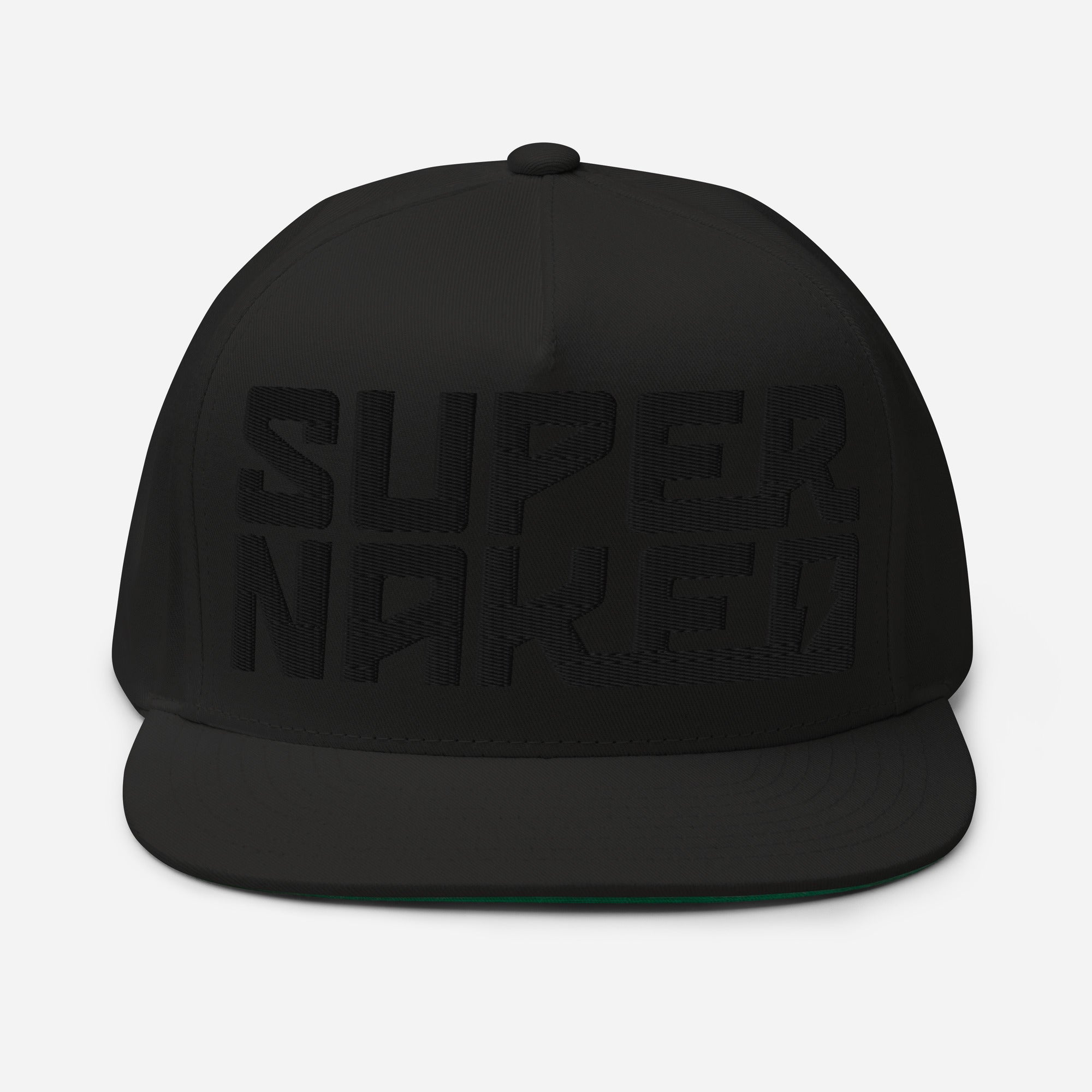 Super Naked 3d puff embroidered black snapback hat by Crown Moto