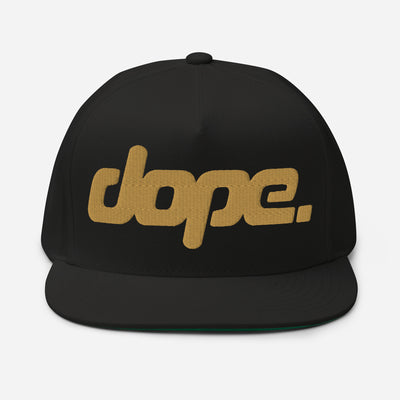 DOPE. logo embroidered in gold thread on black hat