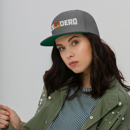 woman wearing a grey Pescadero Sunset embroidered hat from crown moto