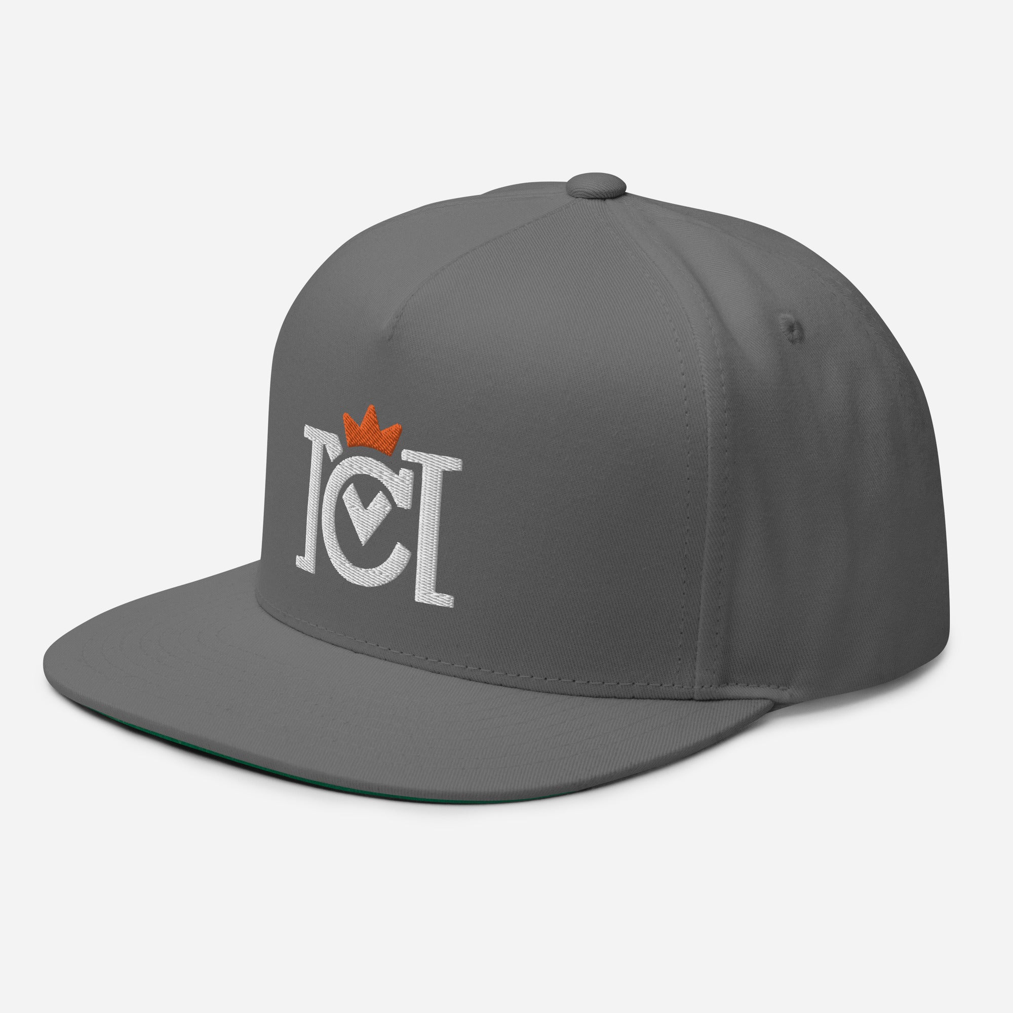 Trademarked Crown Moto logo embroidered in 3D puff style on front of flat bill snapback hat