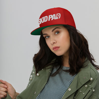 Woman wearing Skid Pad 9 embroidered hat
