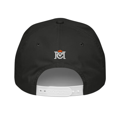 Embroidered crown moto logo on back of a Go ride a motorcycle embroidered golf rope cap, b&w, snapback, adjustable, gifts for riders, gifts for motorcyclists
