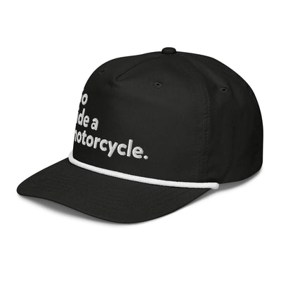 Go ride a motorcycle embroidered golf rope cap, b&w, snapback, adjustable, gifts for riders, gifts for motorcyclists