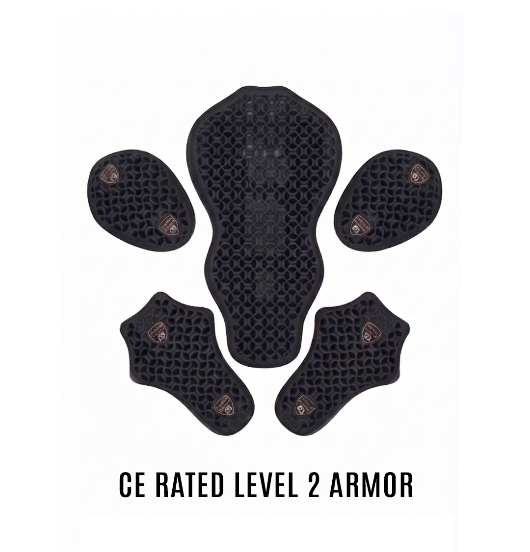CE rated Level 2 armor at shoulders, back and elbows included