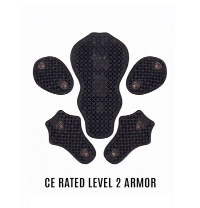 CE rated Level 2 armor at shoulders, back and elbows included