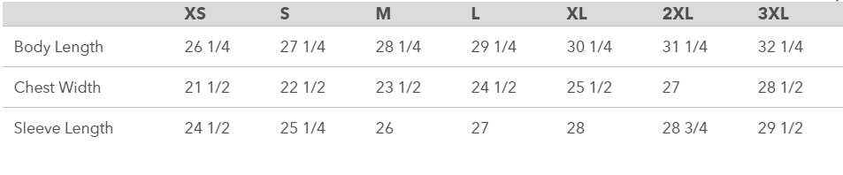 Men's Puffer Jacket Size Chart