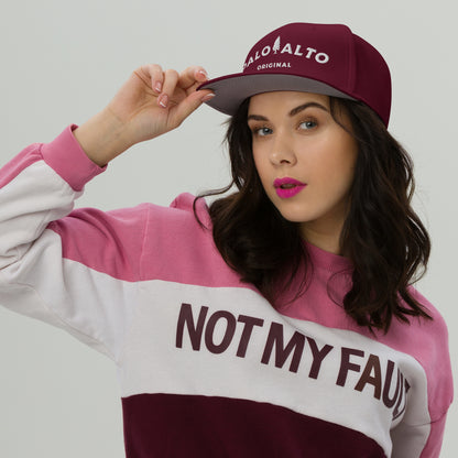 Woman wearing maroon Palo Alto Original Embroidered Snapback Hat