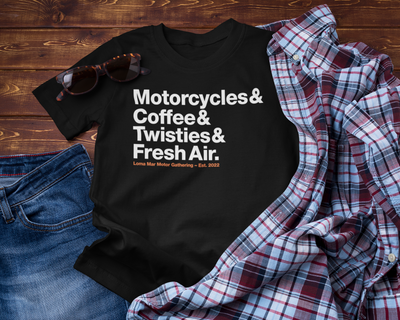 loma mar motor gathering, loma mar, motorcycles, motorbikes, coffee, twisties, fresh air, california coast, ride with friends, twisty, nature, redwoods, peaceful, shirt, t-shirt, sf bay area, san francisco, community