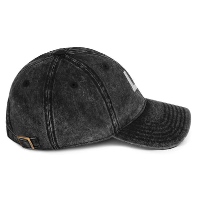 profile view of La Honda SHIFT logo from crown moto embroidered in 3D on the front of vintage baseball cap