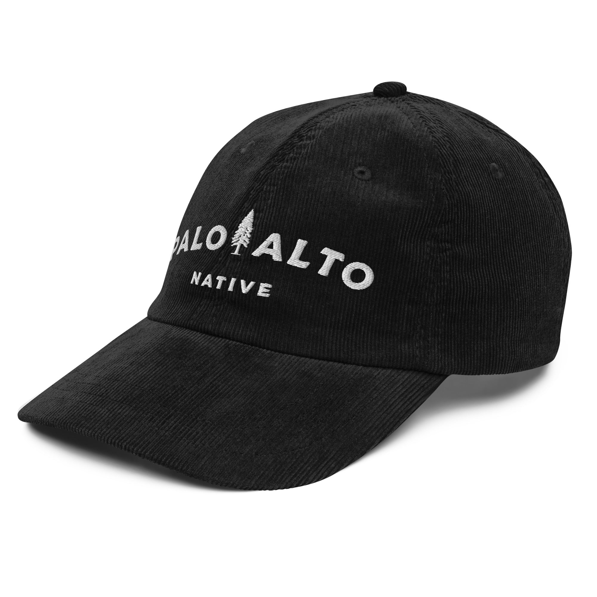 Front view of embroidered vintage corduroy palo alto native hat by crown moto