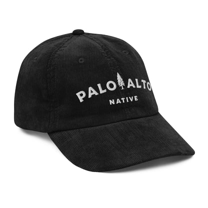 Front view of embroidered vintage corduroy palo alto native hat by crown moto