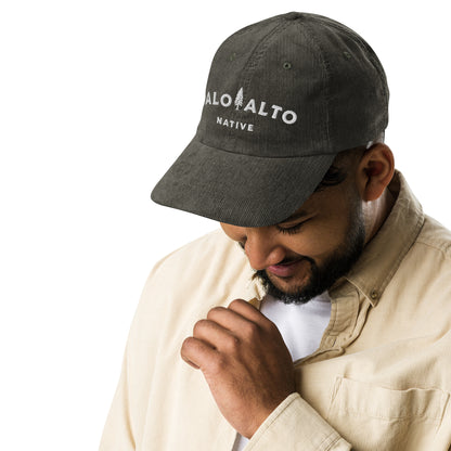 Male model wearing vintage corduroy palo alto native hat