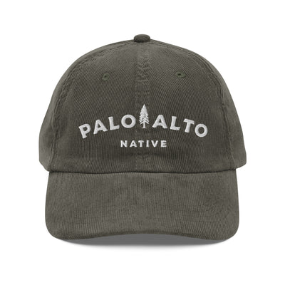 Product mock-up of vintage corduroy palo alto native hat