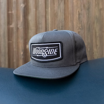 woodside, cotton snapback hat, woodside california, sf bay area, embroidered patch, original, driver lifestyle, car people, motorcycle lifestyle, alices