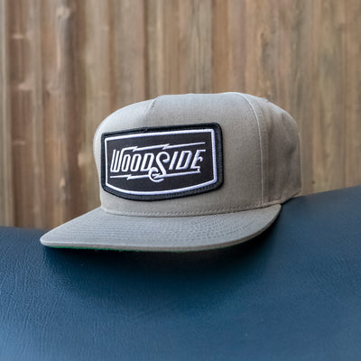 woodside, cotton snapback hat, woodside california, sf bay area, embroidered patch, original, driver lifestyle, car people, motorcycle lifestyle, alices
