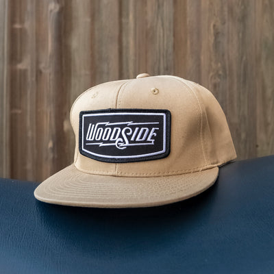 woodside, cotton snapback hat, woodside california, sf bay area, embroidered patch, original, driver lifestyle, car people, motorcycle lifestyle, alices