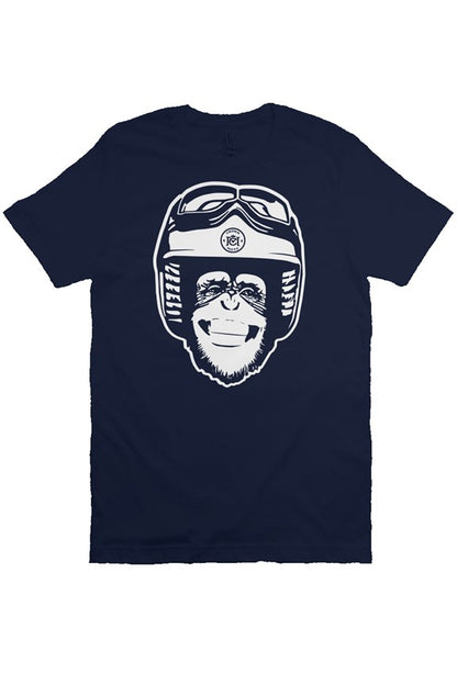 Original Moto Monkey design printed in white ink on chest of premium unisex short sleeve t-shirt