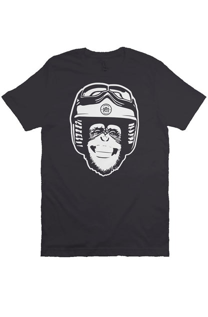 Original Moto Monkey design printed in white ink on chest of premium unisex short sleeve t-shirt