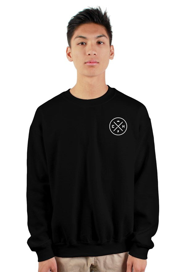 Crown Moto Legend logo embroidered on left chest of crewneck sweatshirt