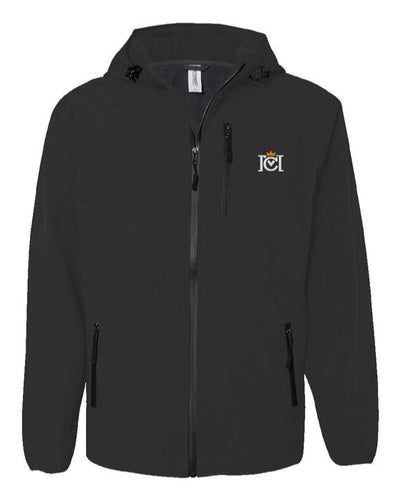 Trademarked Crown Moto logo embroidered on left chest of Poly-Tech Soft Shell Jacket