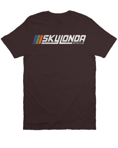 Sky Londa Motor Club Rally logo printed with vintage look on chest of premium short sleeve shirt