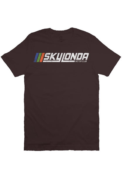 Sky Londa Motor Club Rally logo printed with vintage look on chest of premium short sleeve shirt