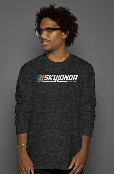 Sky Londa Motor Club Rally logo printed with vintage look on chest of premium long sleeve shirt