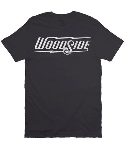 Woodside Brand logo printed with vintage look on chest of premium Bella Canvas short sleeve t-shirt