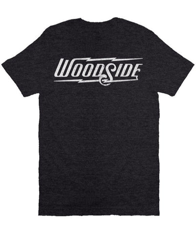 Woodside Brand logo printed with vintage look on chest of premium Bella Canvas short sleeve t-shirt