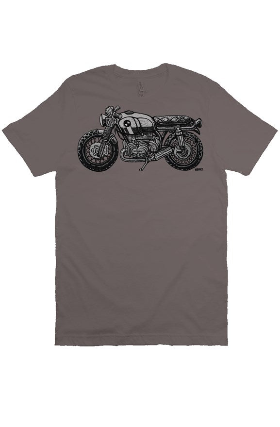 vintage bmw motorcycle drawing by henri on the chest of unisex short sleeve shirt
