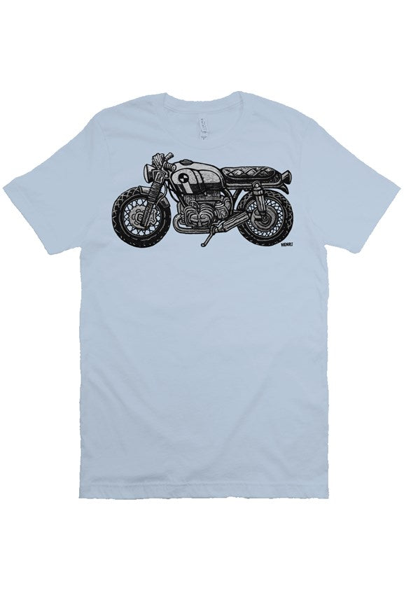 vintage bmw motorcycle drawing by henri on the chest of unisex short sleeve shirt