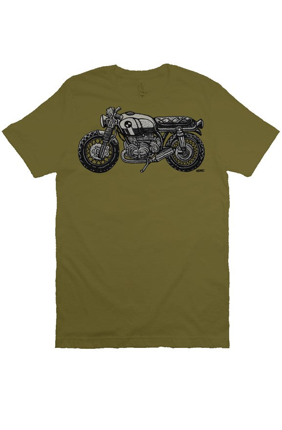 vintage bmw motorcycle drawing by henri on the chest of unisex short sleeve shirt